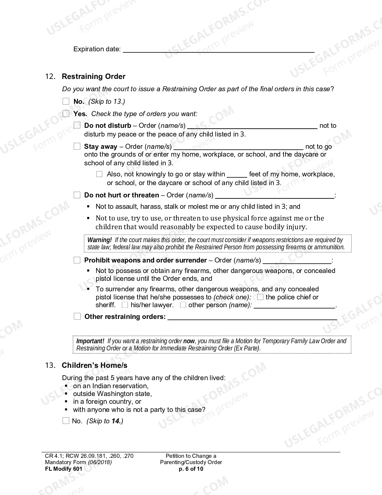 Preview Petition To Change A Parenting Plan, Residential Schedule Or Custody Order