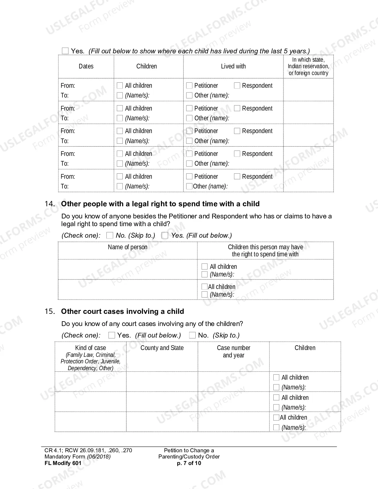 Preview Petition To Change A Parenting Plan, Residential Schedule Or Custody Order