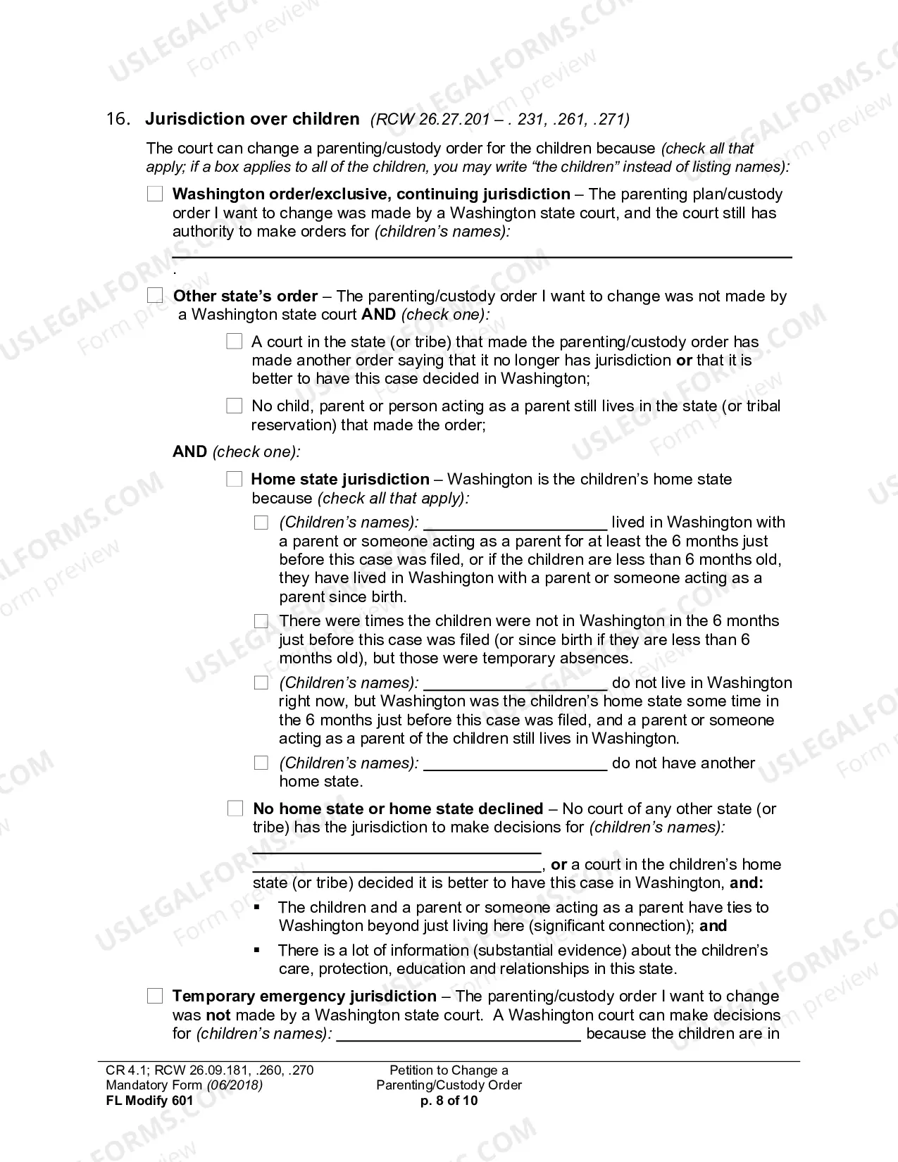 Preview Petition To Change A Parenting Plan, Residential Schedule Or Custody Order