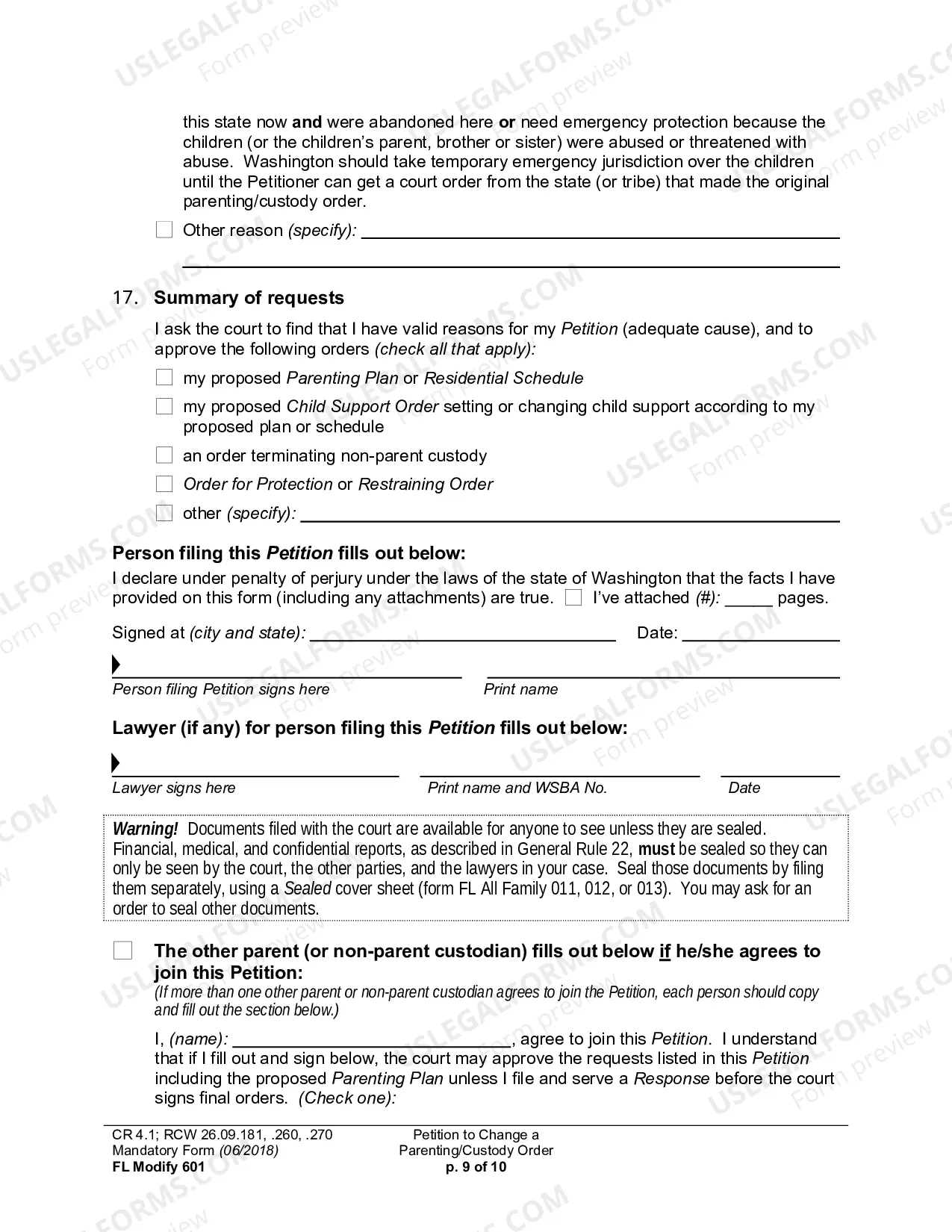 Preview Petition To Change A Parenting Plan, Residential Schedule Or Custody Order