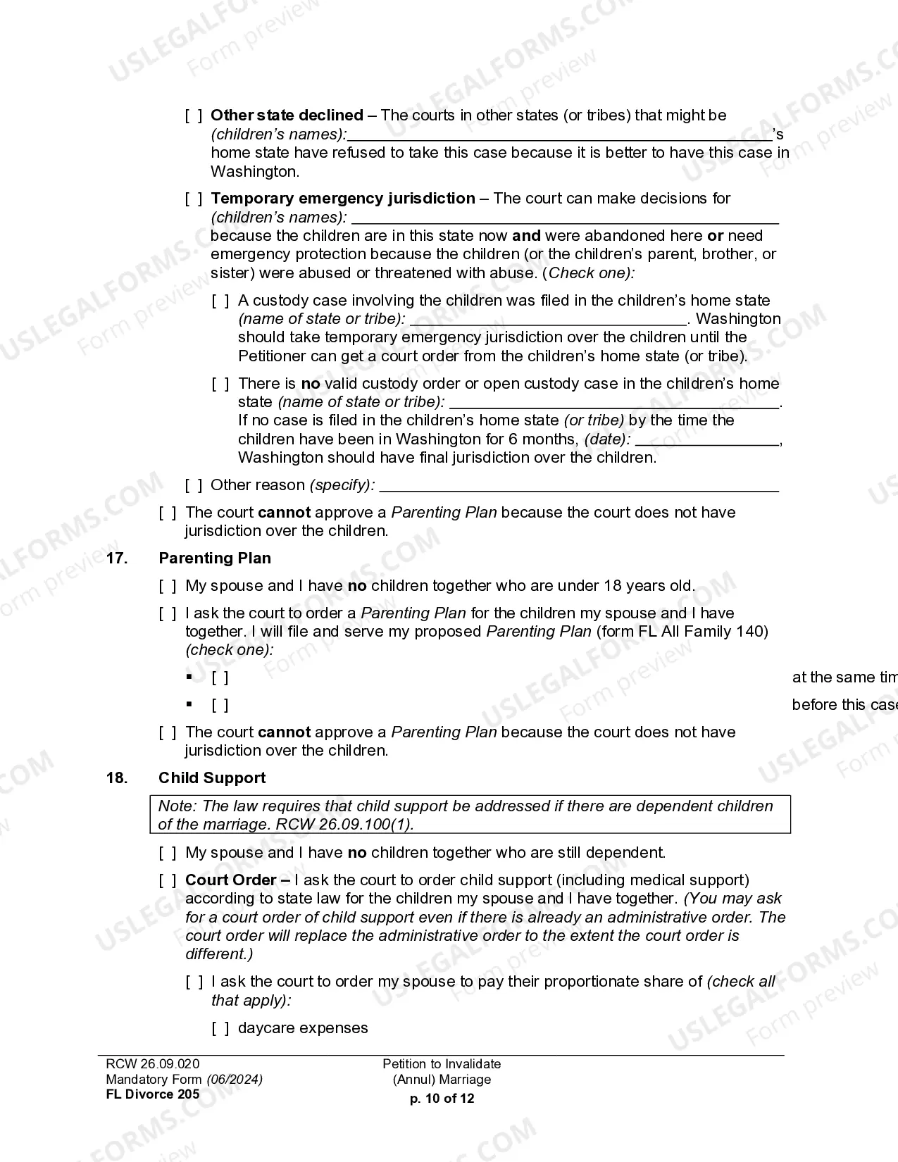 Preview Petition To Invalidate (Annul) Marriage