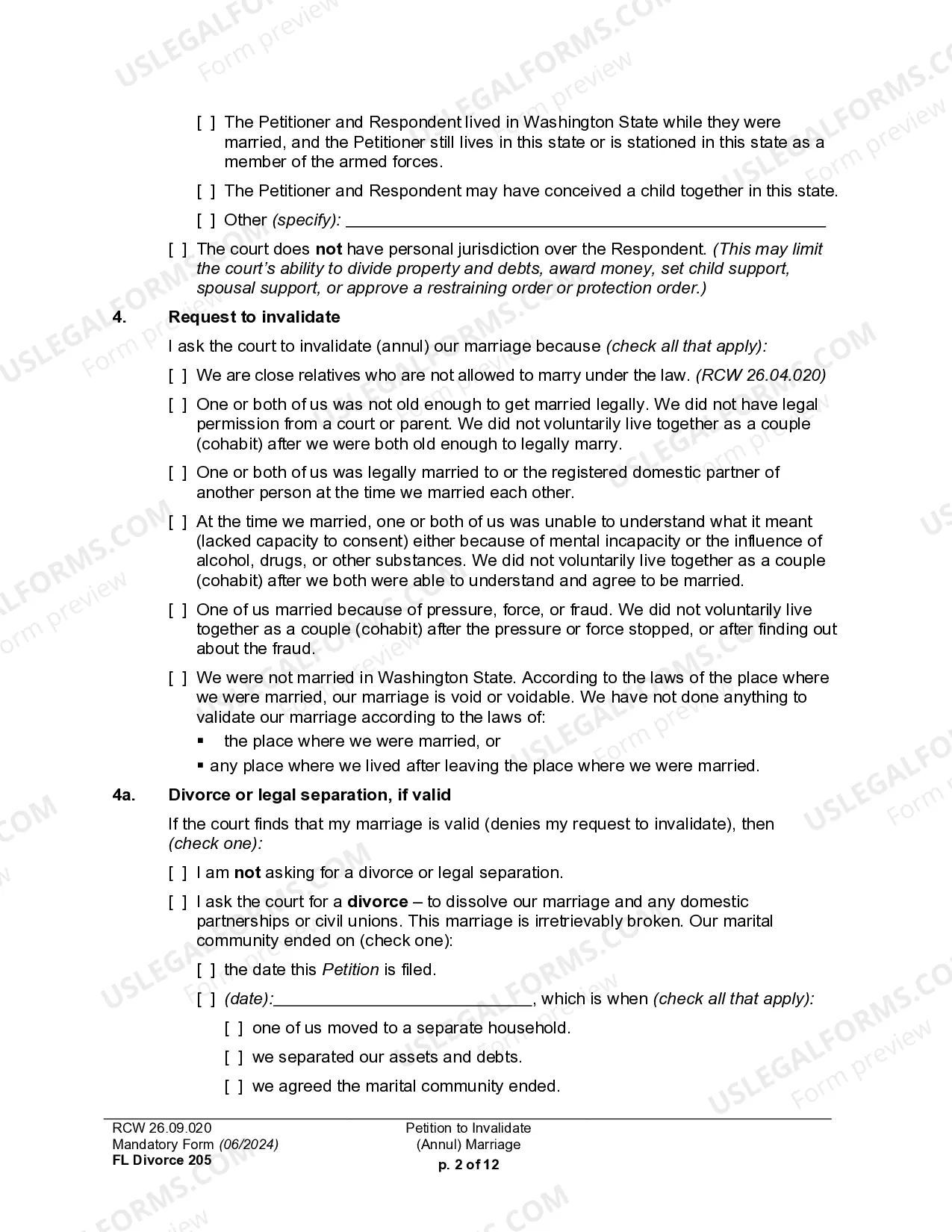 Preview Petition To Invalidate (Annul) Marriage