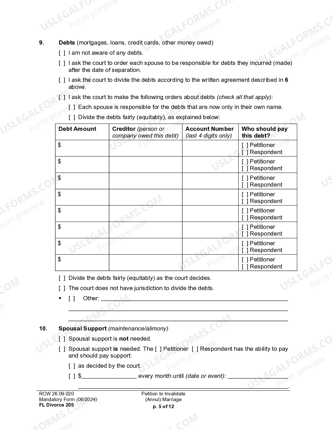 Preview Petition To Invalidate (Annul) Marriage