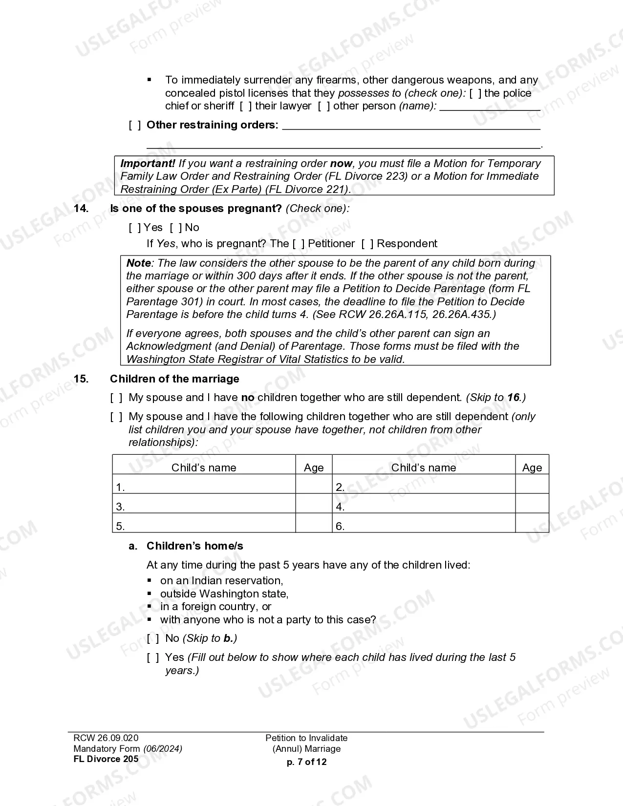 Preview Petition To Invalidate (Annul) Marriage