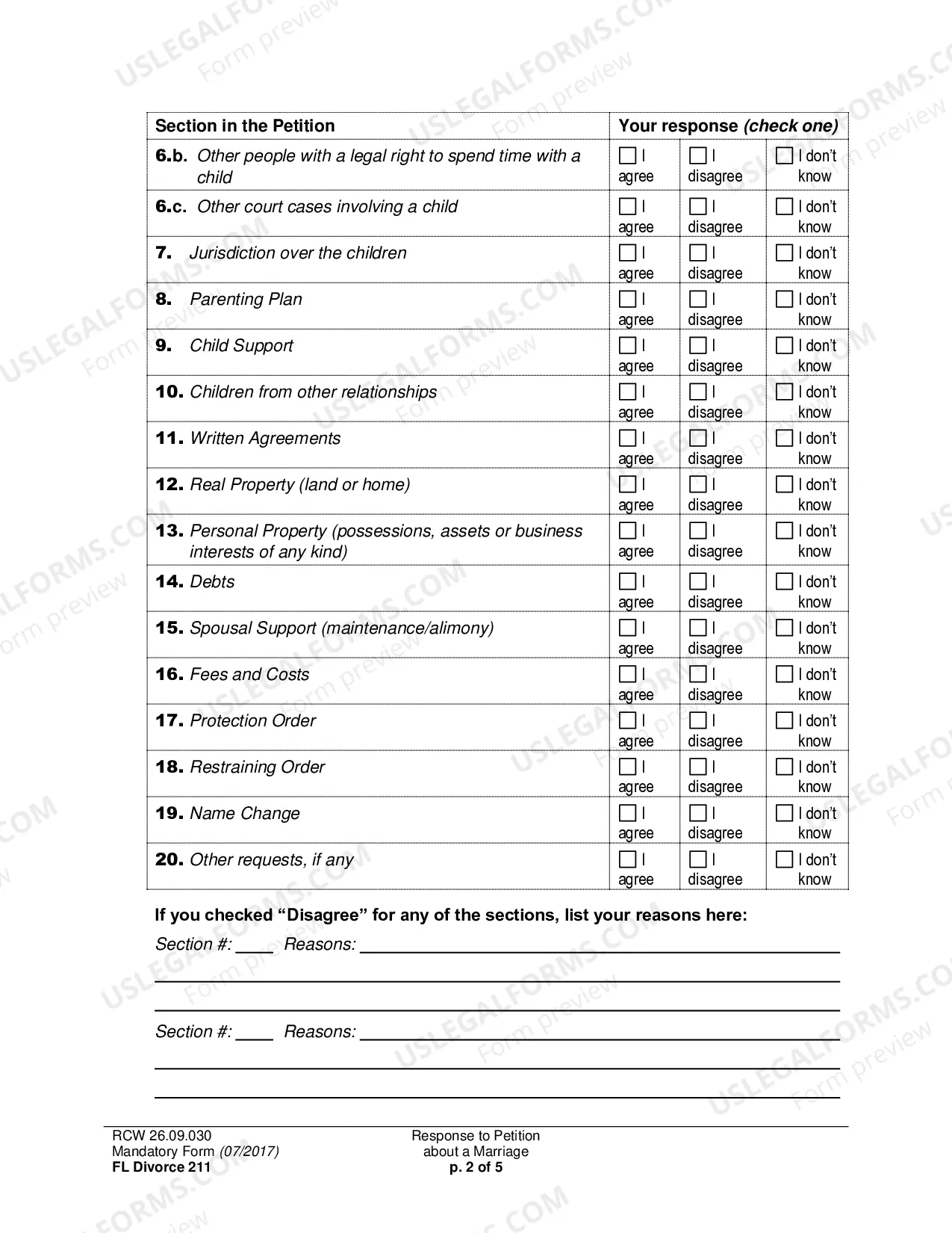 Preview Response To Petition About A Marriage