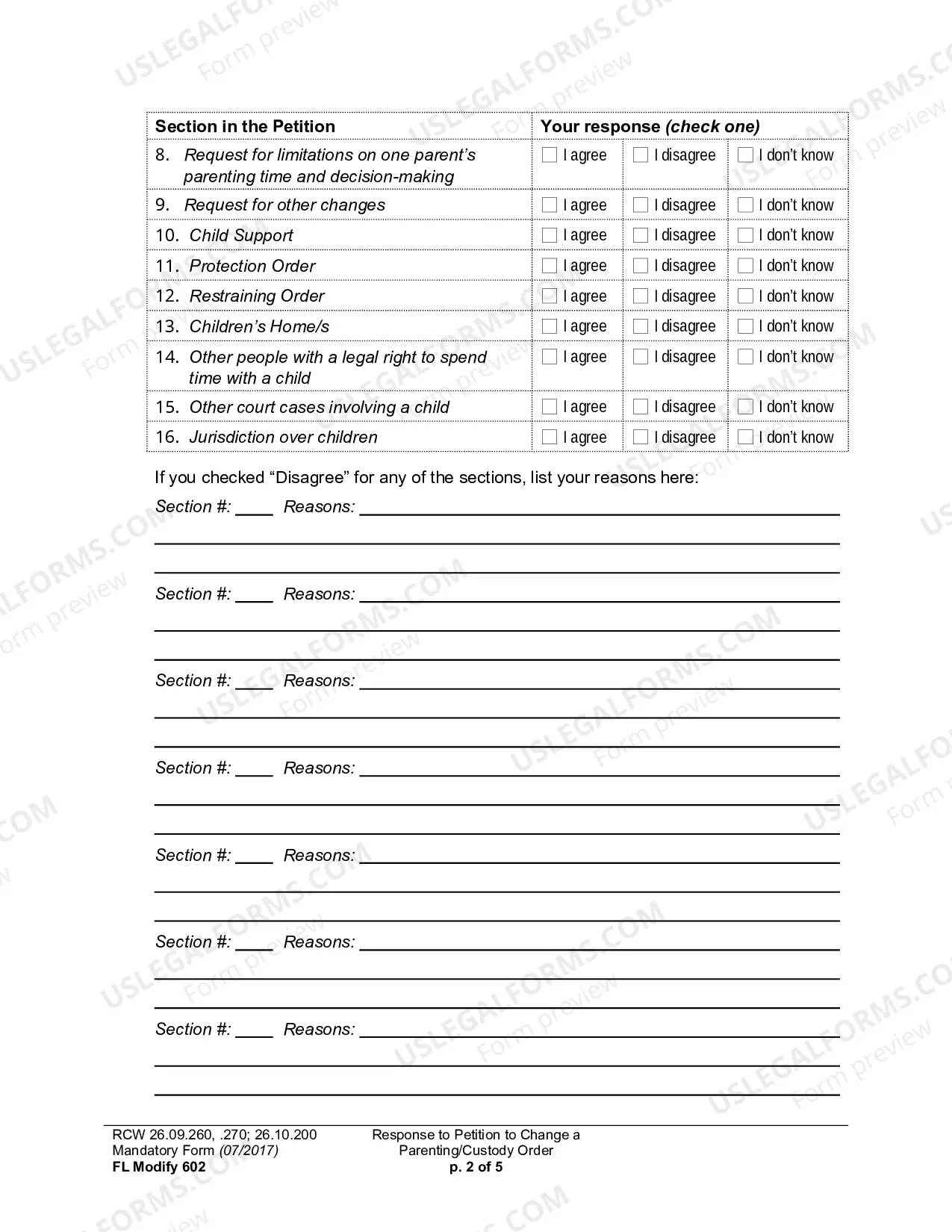 Preview Response To Petition To Change A Parenting Plan