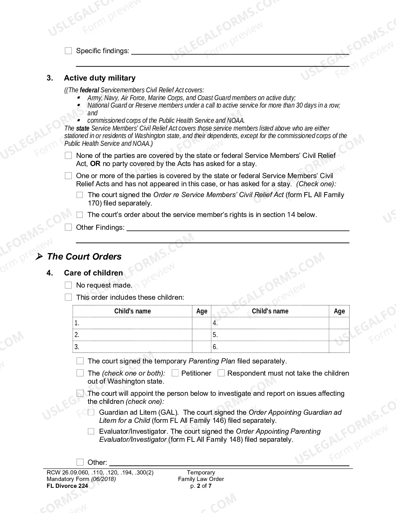 Preview Temporary Family Law Order