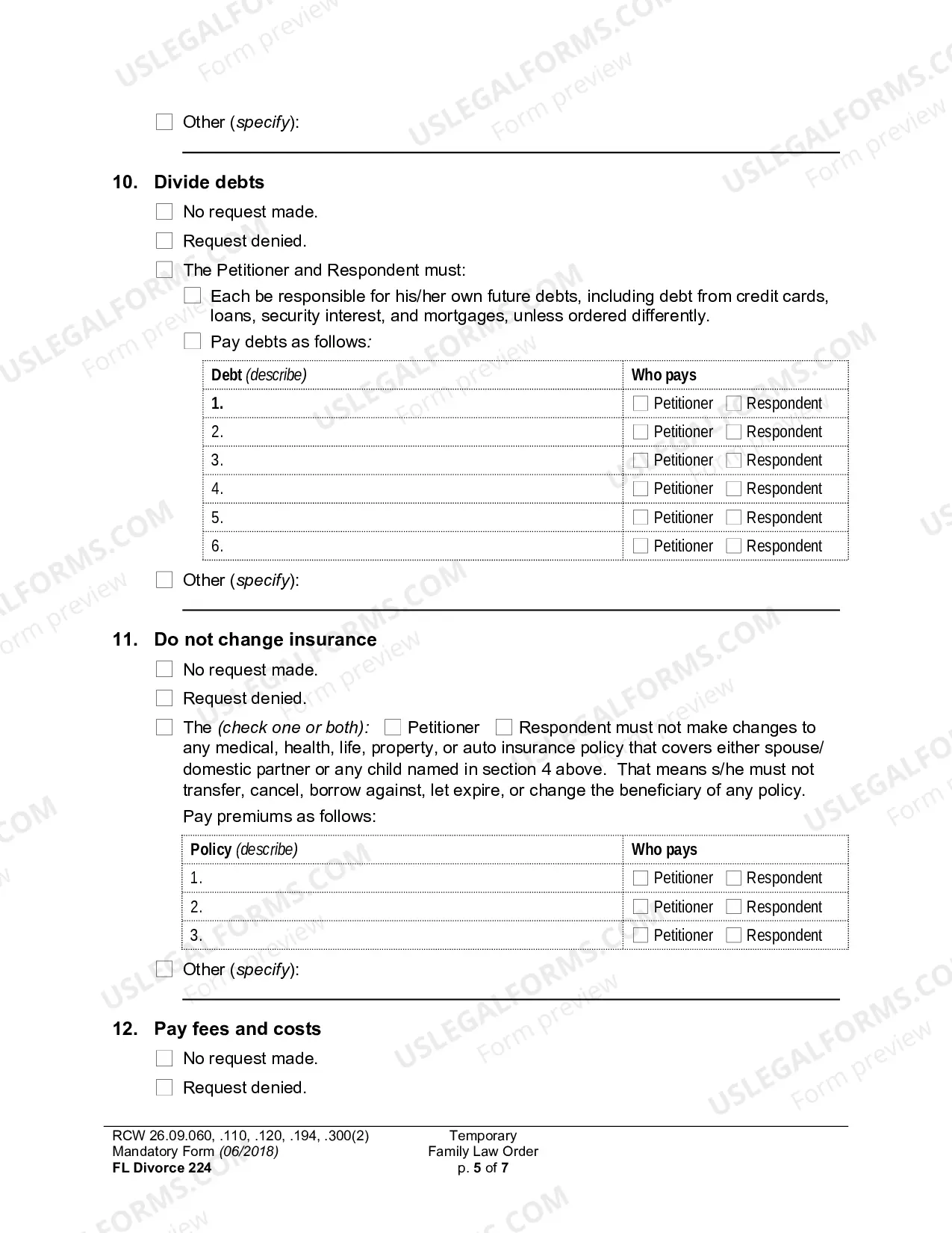 Preview Temporary Family Law Order