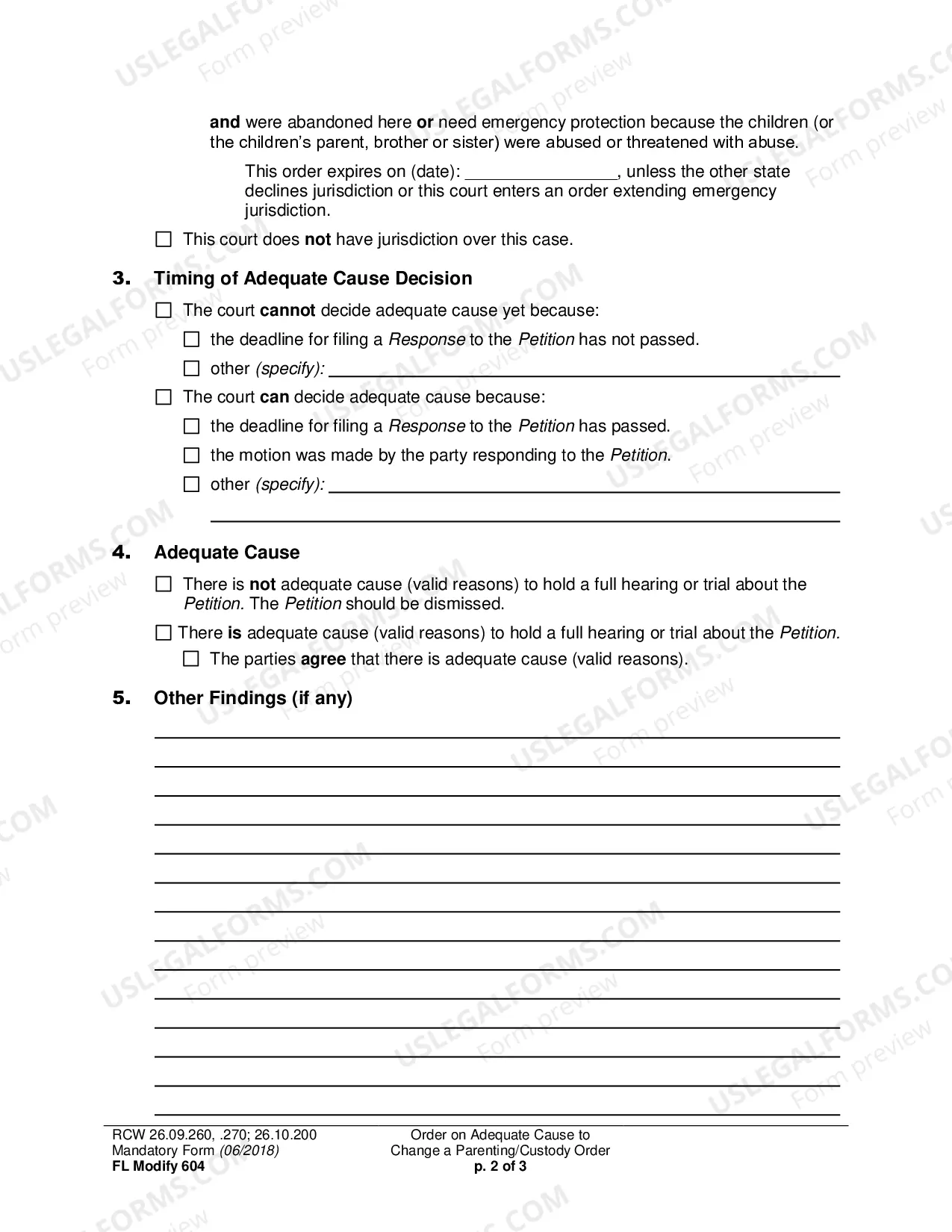Preview Order On Adequate Cause To Change A Parenting Or Custody Order