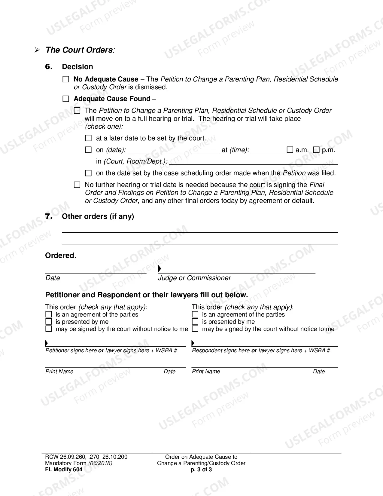 Preview Order On Adequate Cause To Change A Parenting Or Custody Order