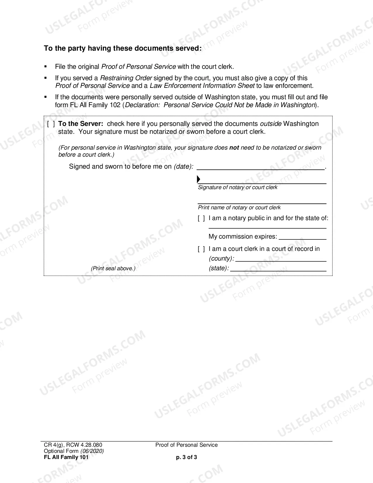 Preview Proof of Personal Service