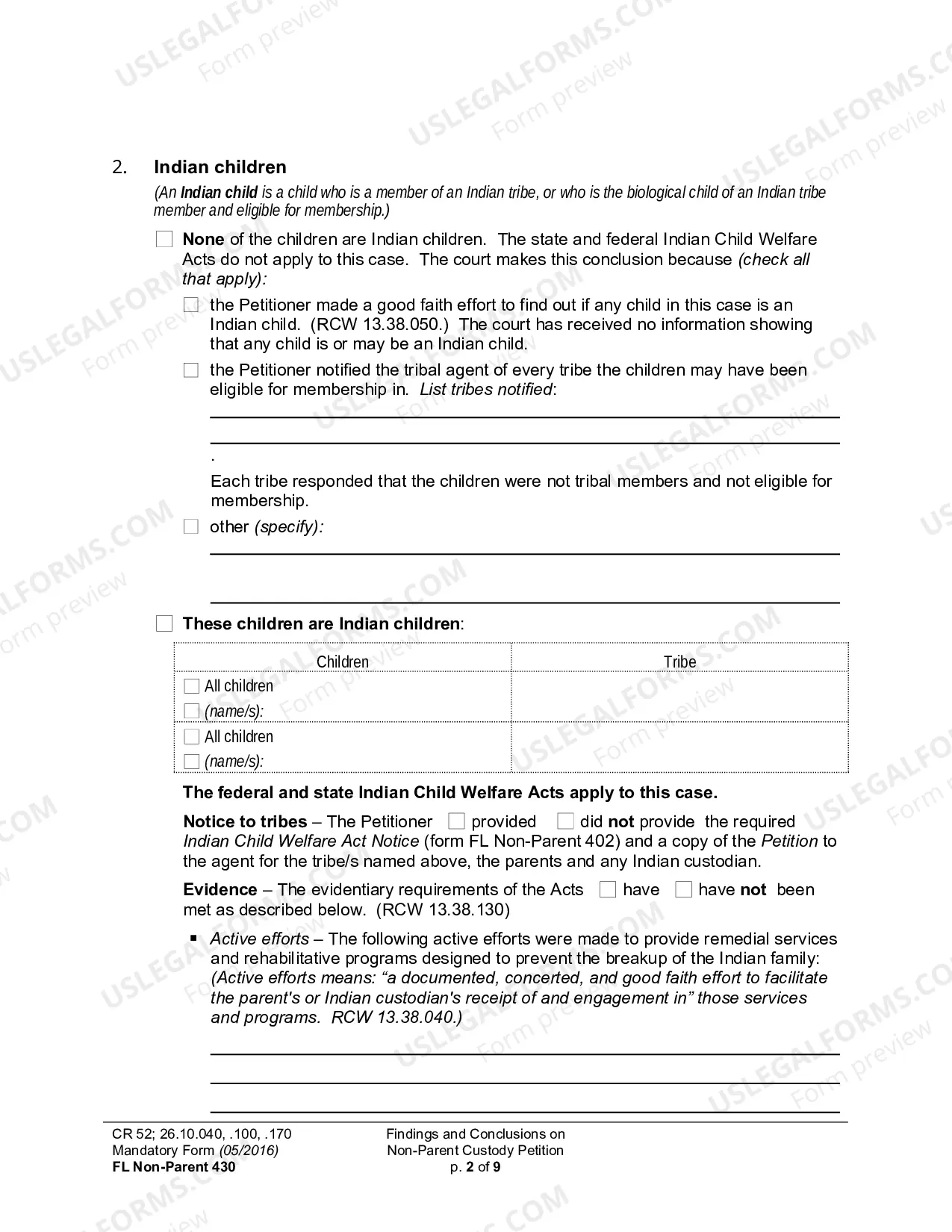 Preview Findings And Conclusions On Non-Parent Custody Petition