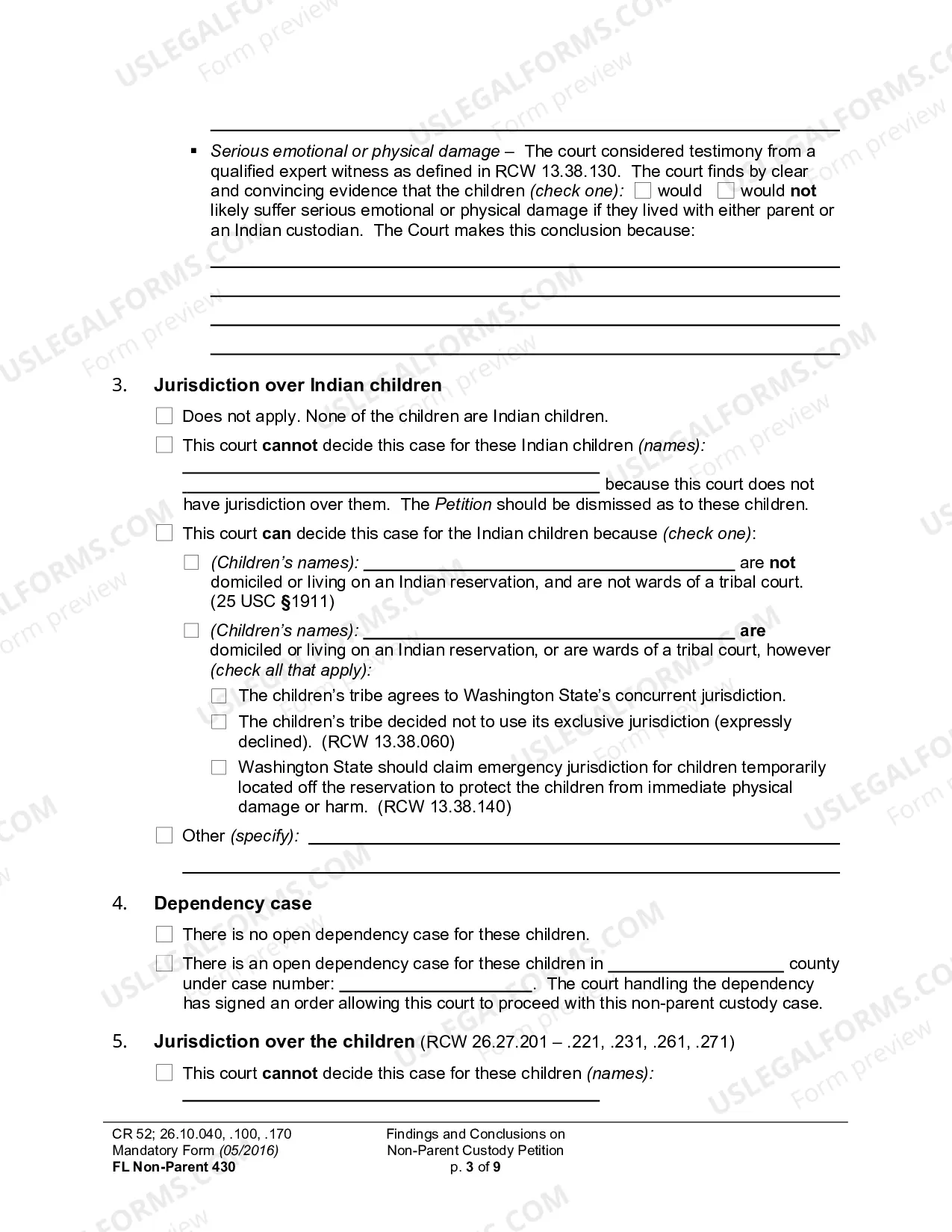 Preview Findings And Conclusions On Non-Parent Custody Petition