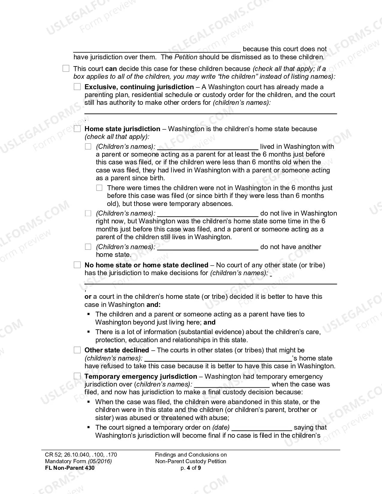 Preview Findings And Conclusions On Non-Parent Custody Petition
