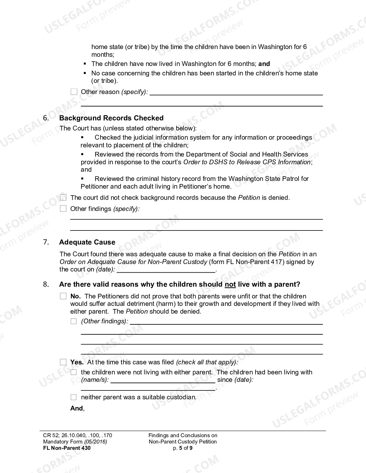 Preview Findings And Conclusions On Non-Parent Custody Petition