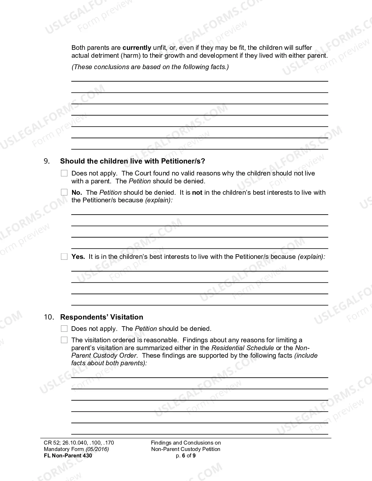 Preview Findings And Conclusions On Non-Parent Custody Petition