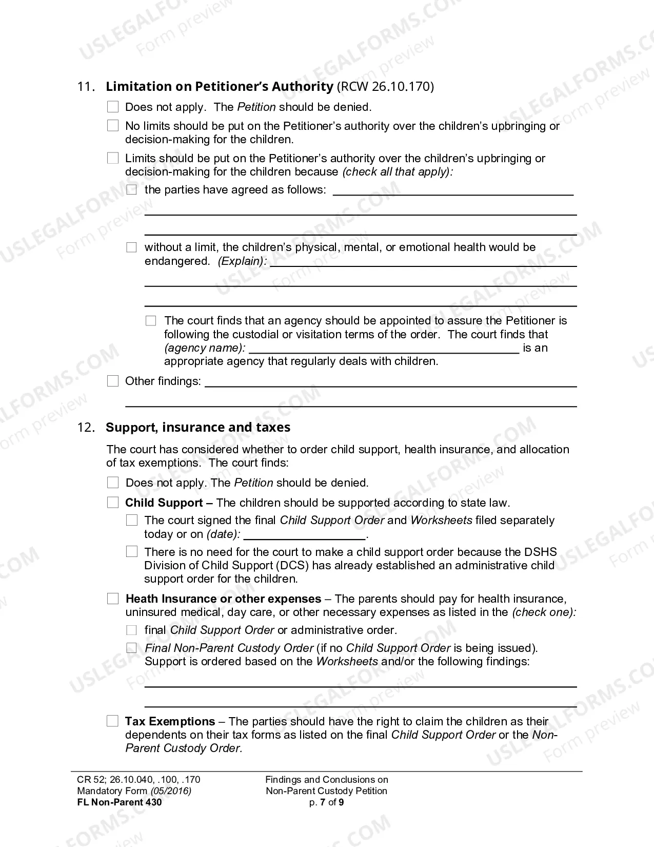 Preview Findings And Conclusions On Non-Parent Custody Petition