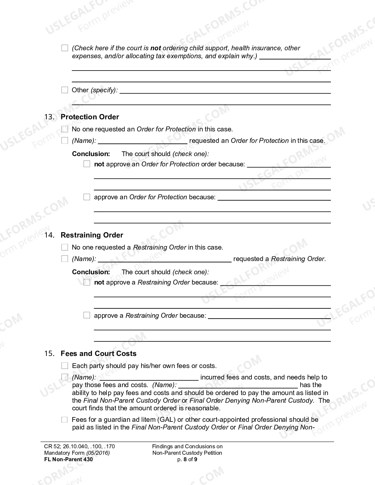 Preview Findings And Conclusions On Non-Parent Custody Petition