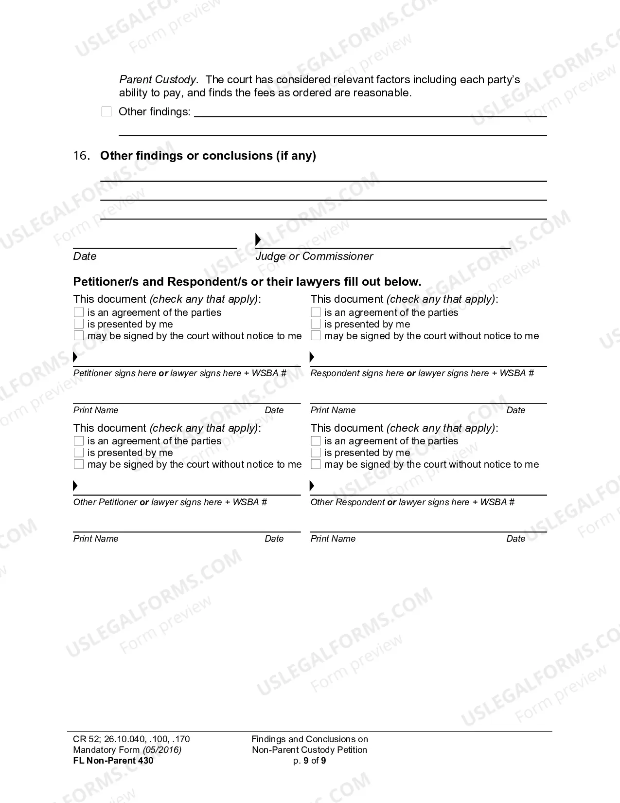 Preview Findings And Conclusions On Non-Parent Custody Petition