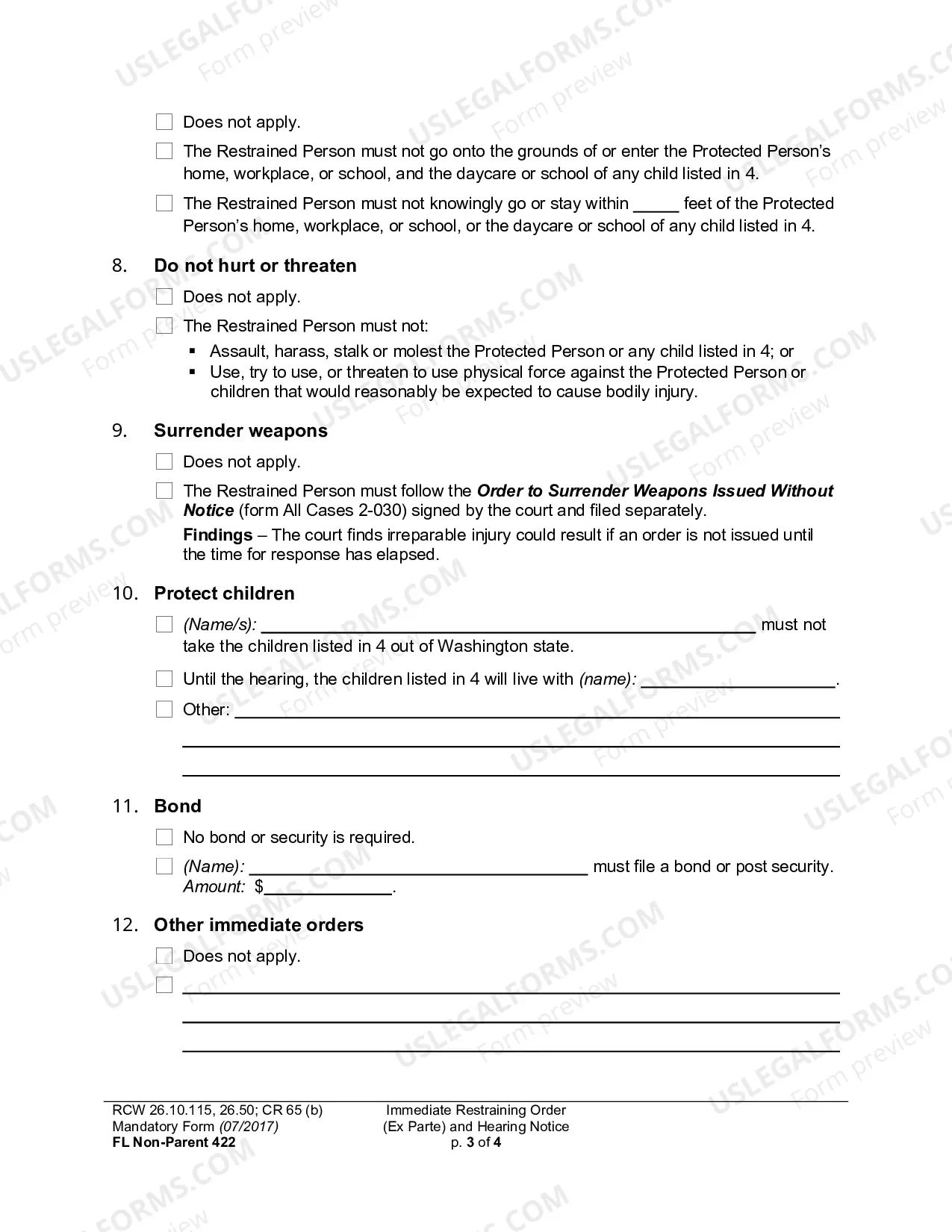 Preview Immediate Restraining Order And Hearing Notice