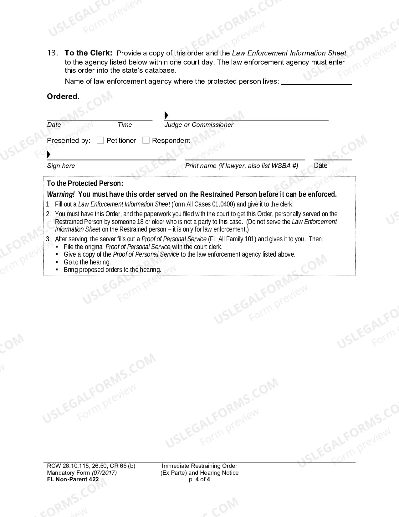 Preview Immediate Restraining Order And Hearing Notice