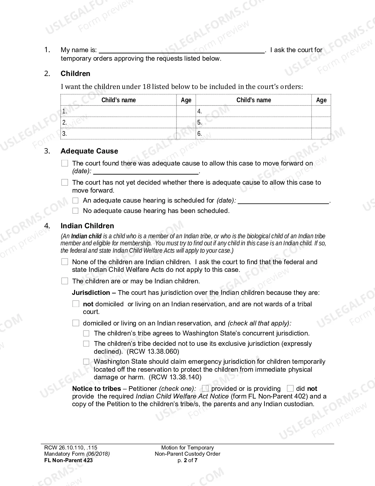 Preview Motion For Temporary Non-Parent Custody Order