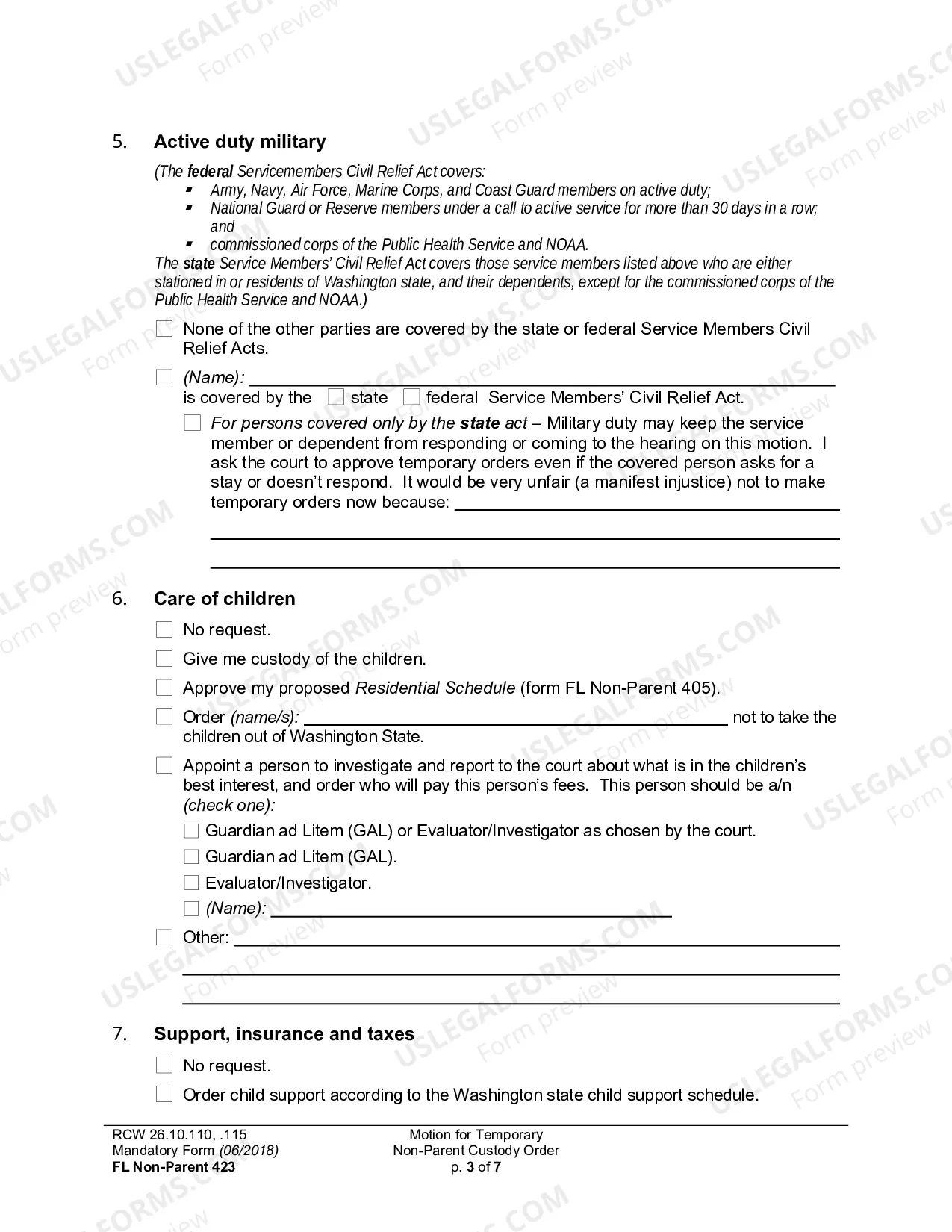Preview Motion For Temporary Non-Parent Custody Order