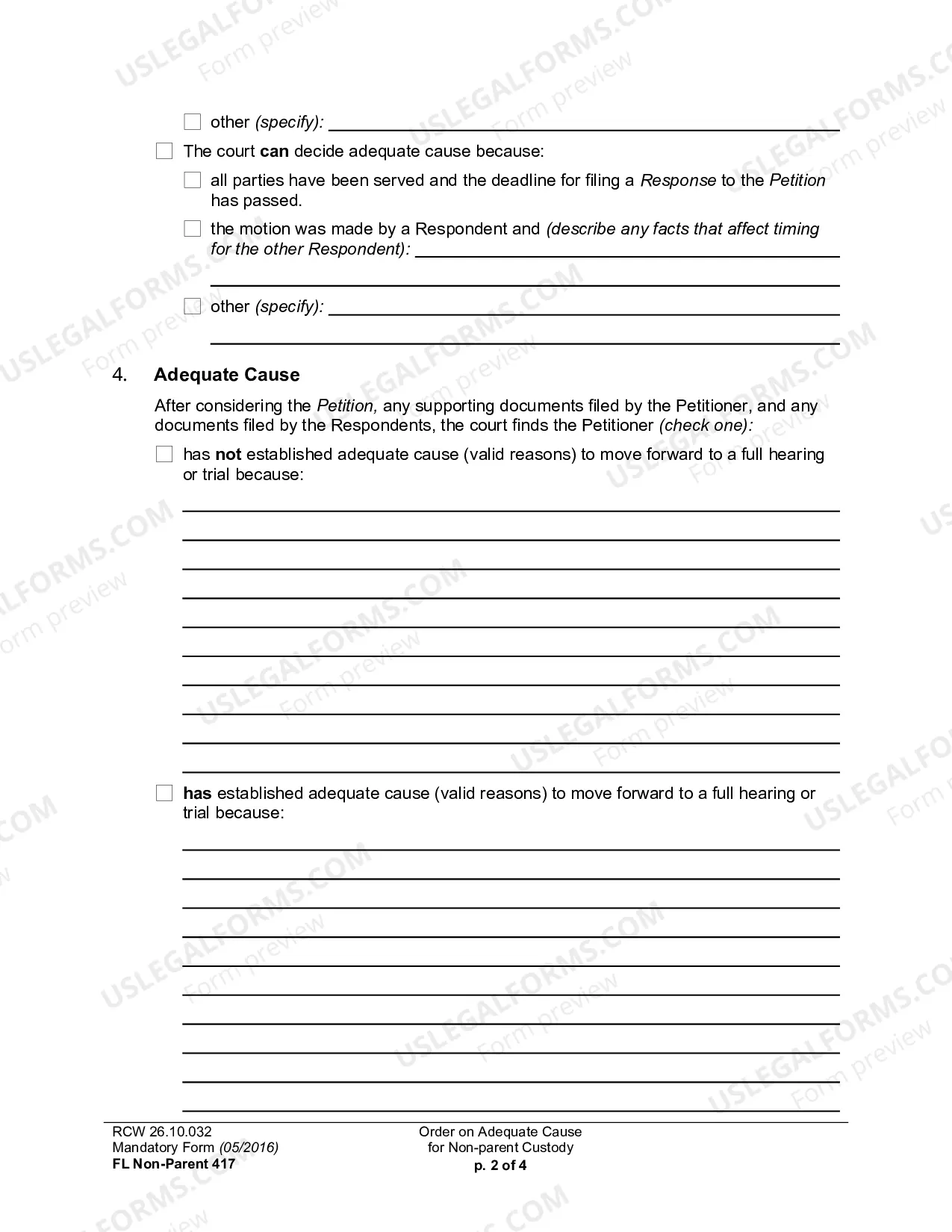 Preview Order On Adequate Cause For Non-Payment Custody
