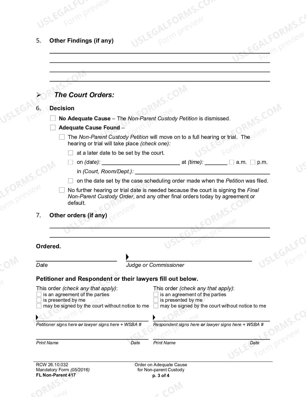 Preview Order On Adequate Cause For Non-Payment Custody