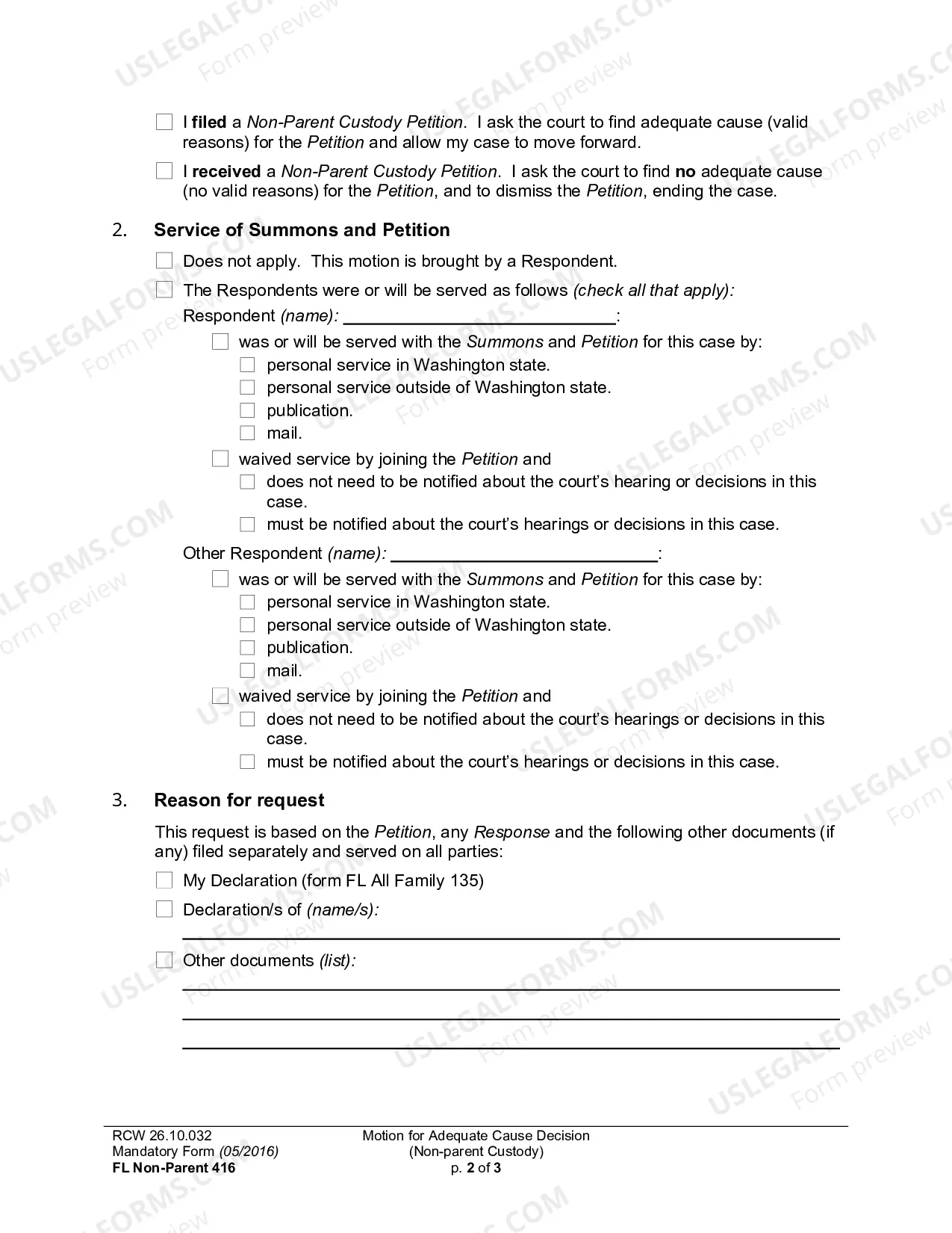 Preview Motion for Adequate Cause Decision (Non-parent Custody)