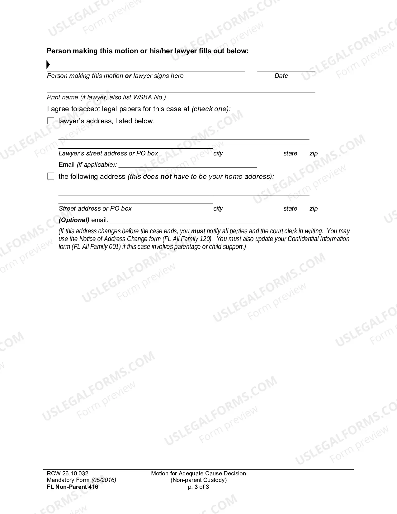 Preview Motion for Adequate Cause Decision (Non-parent Custody)