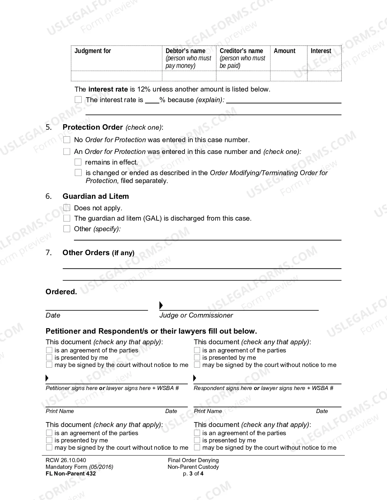 Preview Final Order Denying Non-Parent Custody