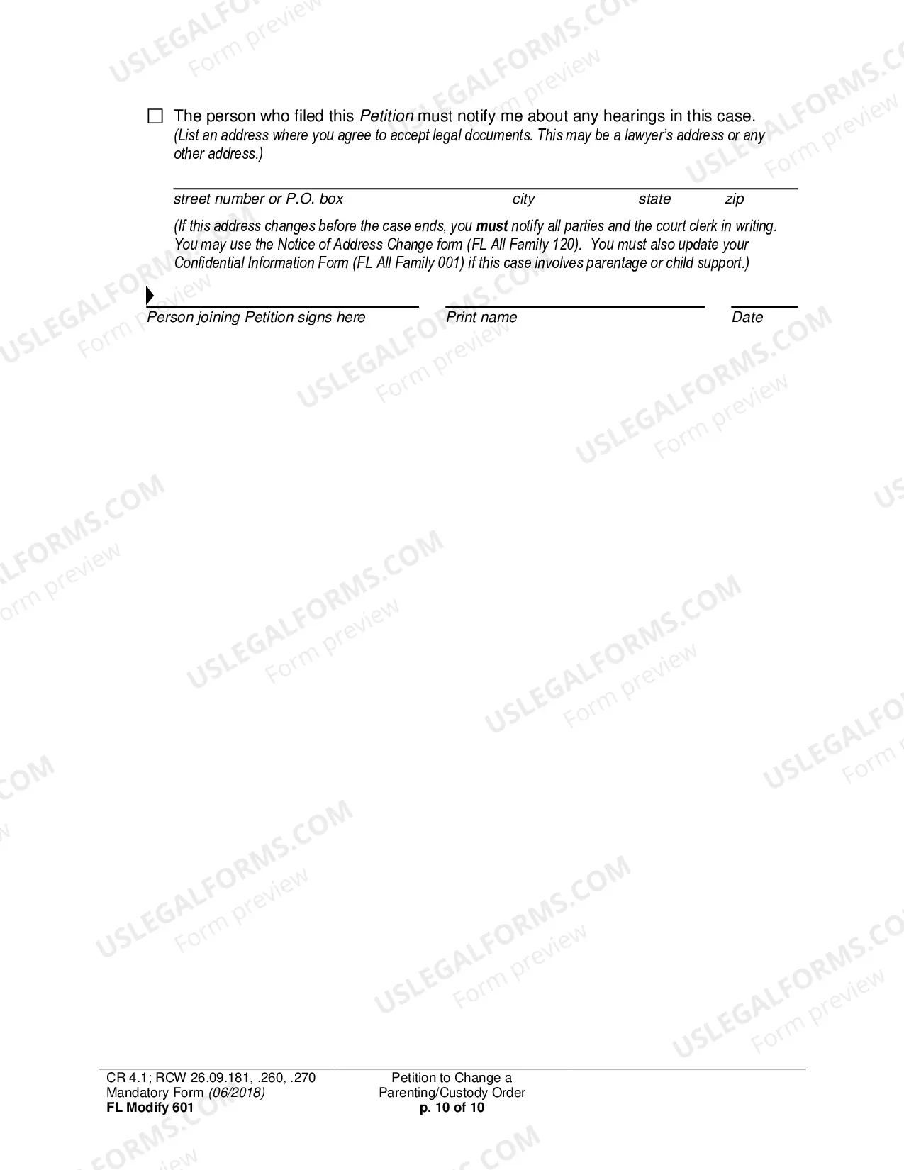 Preview Petition to Change a Parenting Plan, Residential Schedule or Custody Order