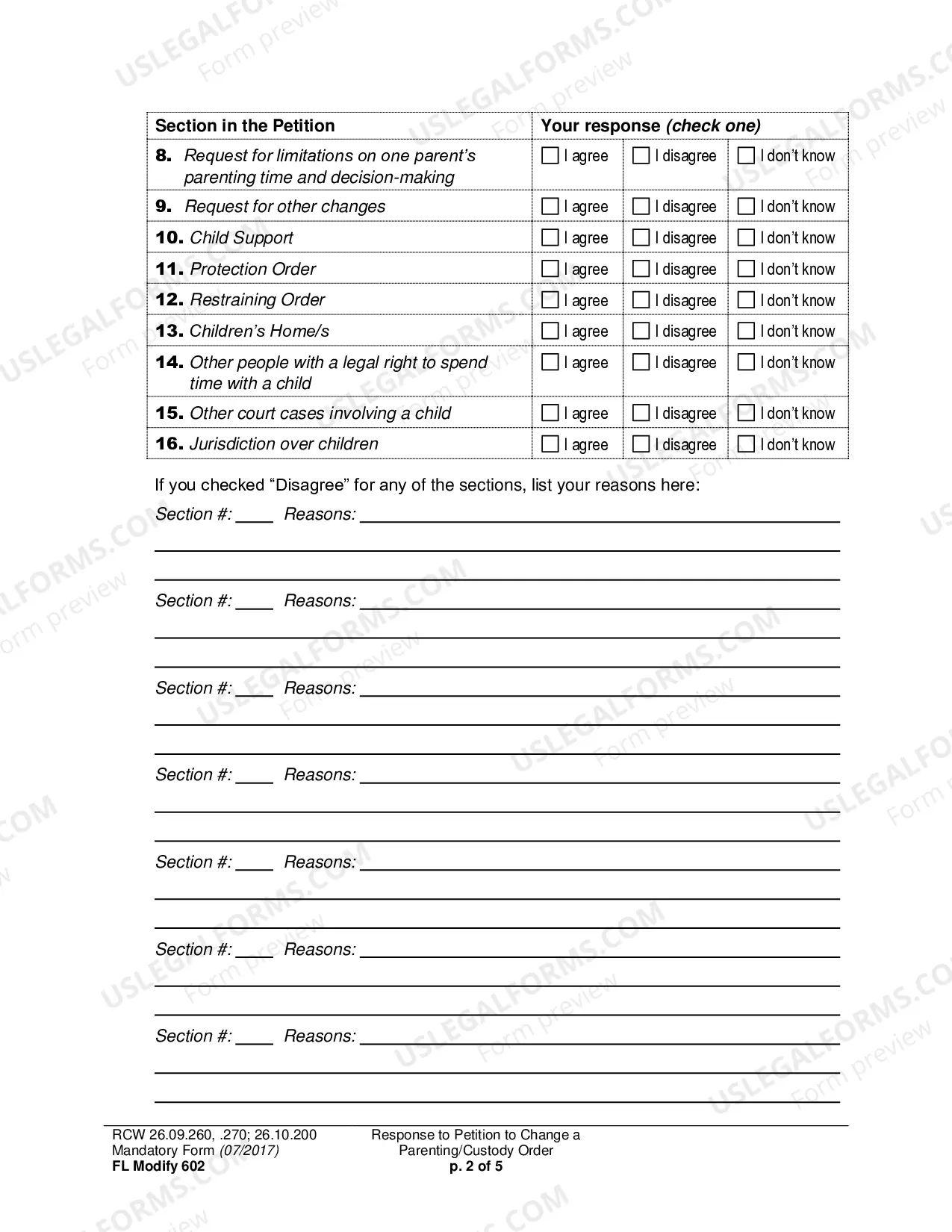 Preview Response to Petition to Change a Parenting Plan, Residential Schedule or Custody Order