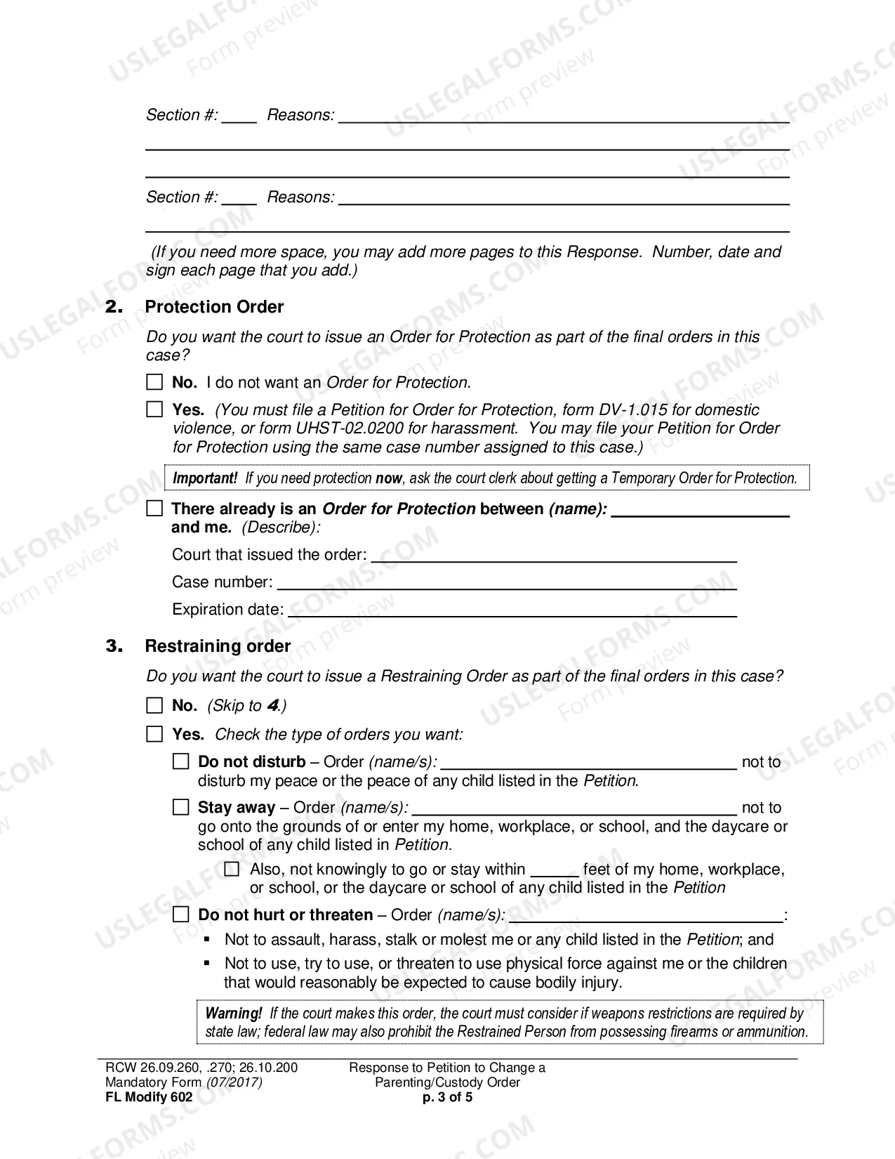 Preview Response to Petition to Change a Parenting Plan, Residential Schedule or Custody Order