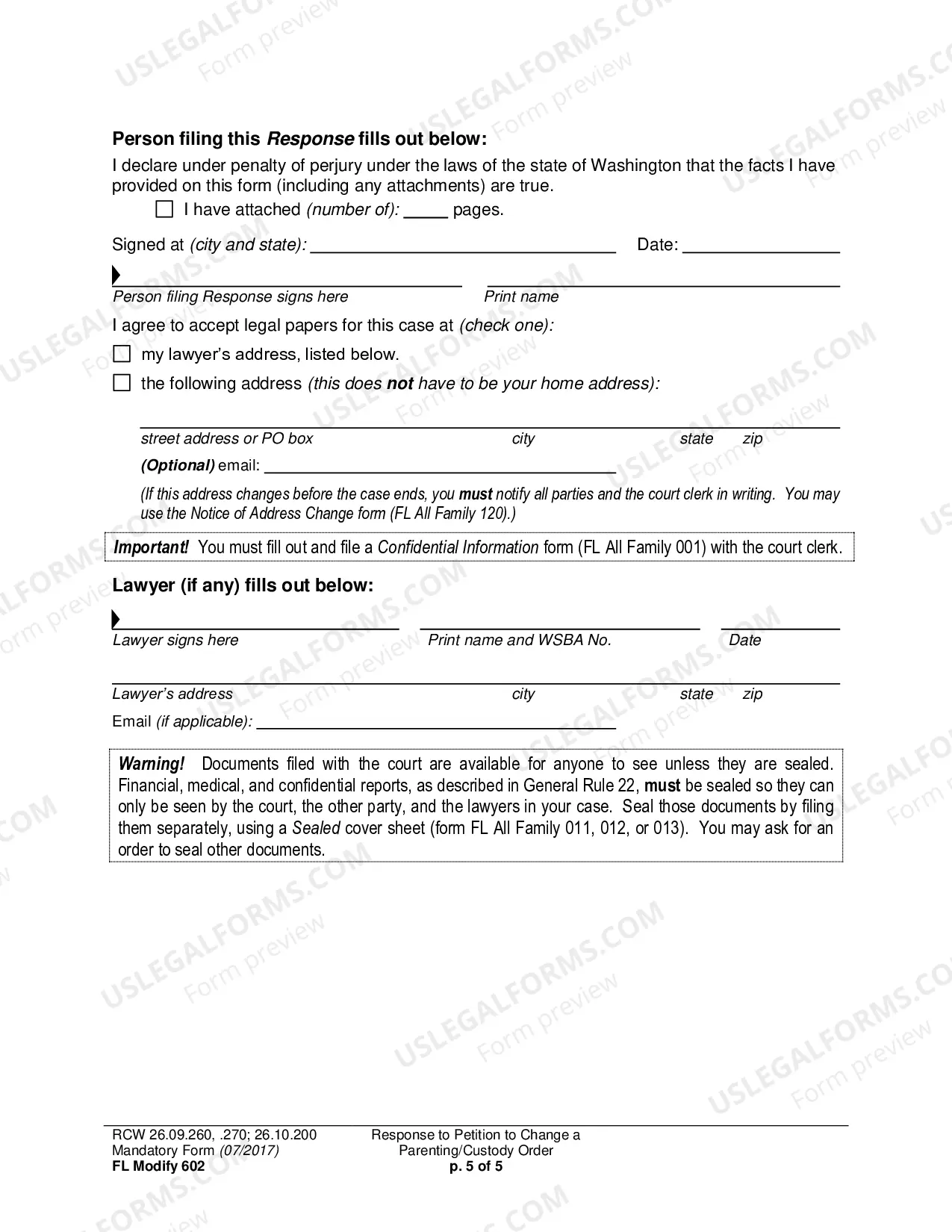 Preview Response to Petition to Change a Parenting Plan, Residential Schedule or Custody Order