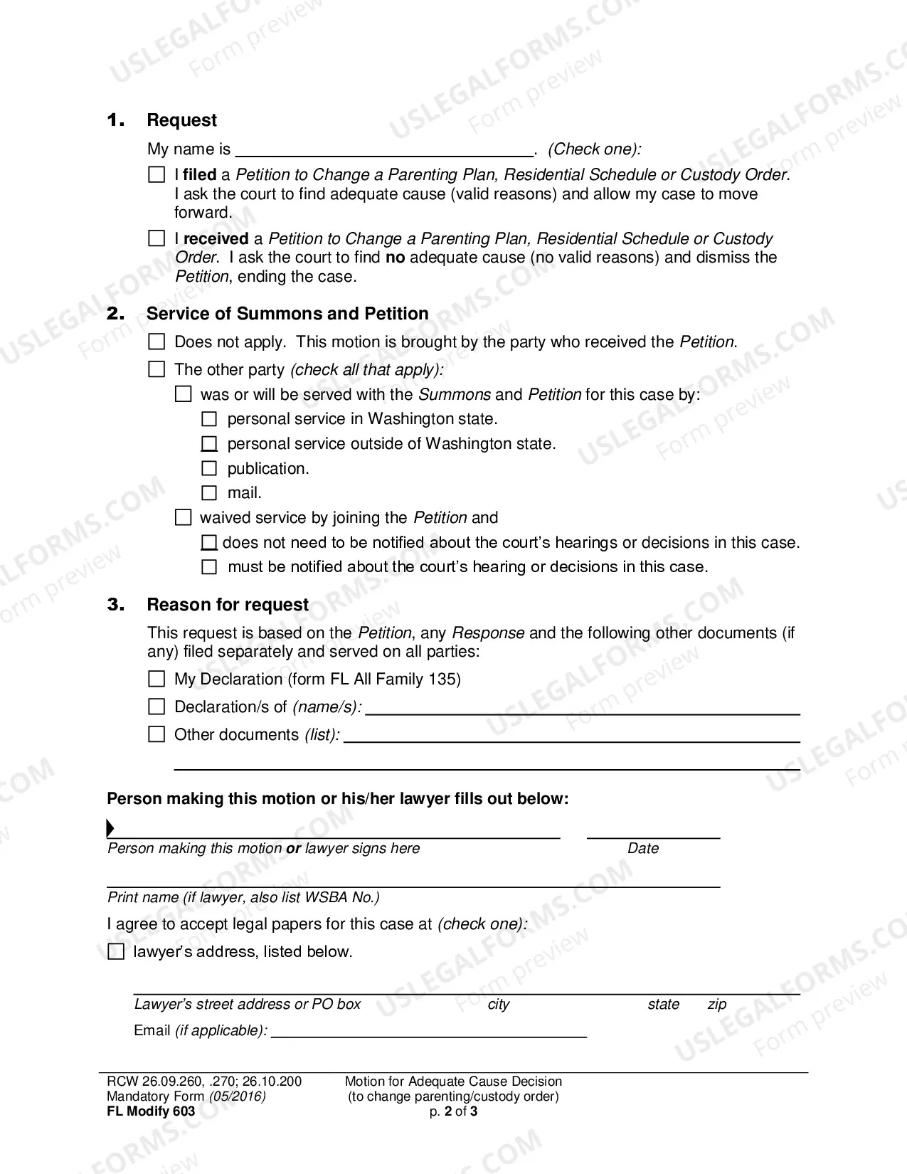 Preview Motion for Adequate Cause Decision (to change a parenting/custody order)