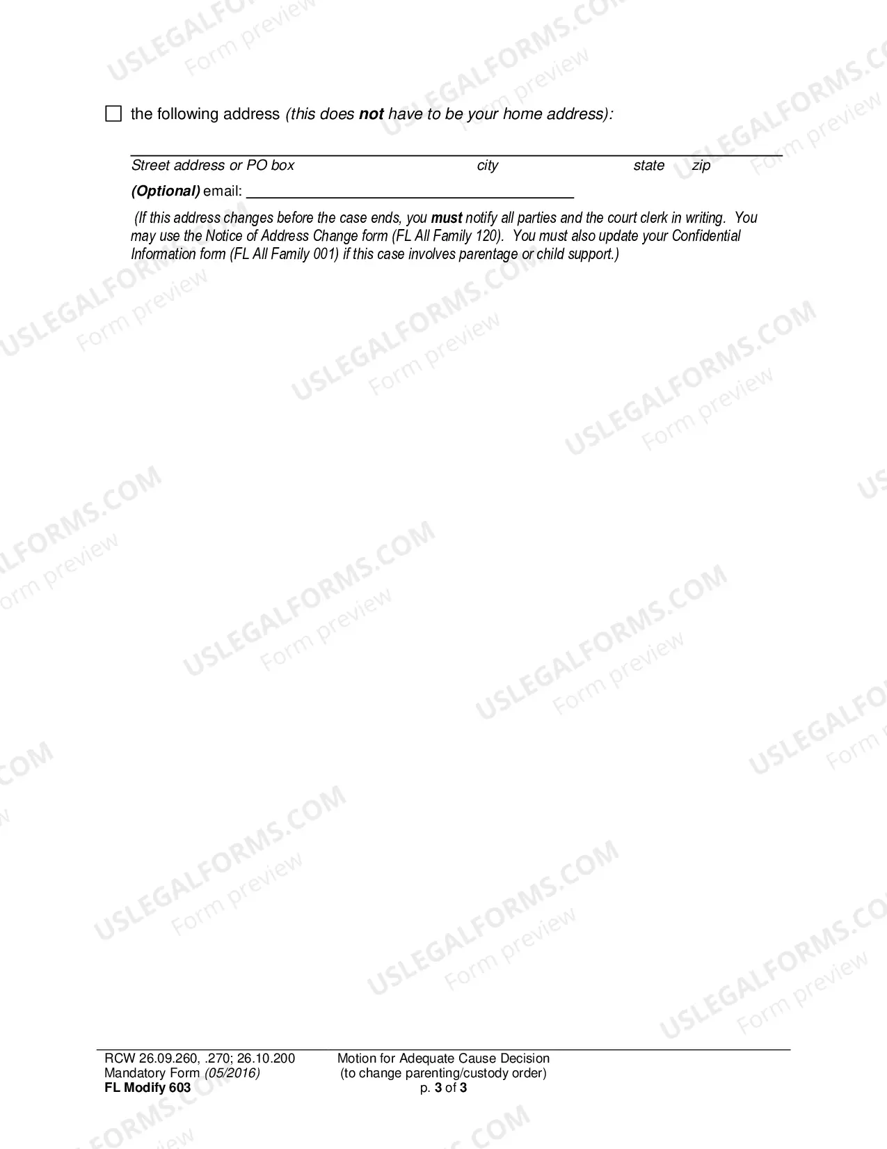 Preview Motion for Adequate Cause Decision (to change a parenting/custody order)