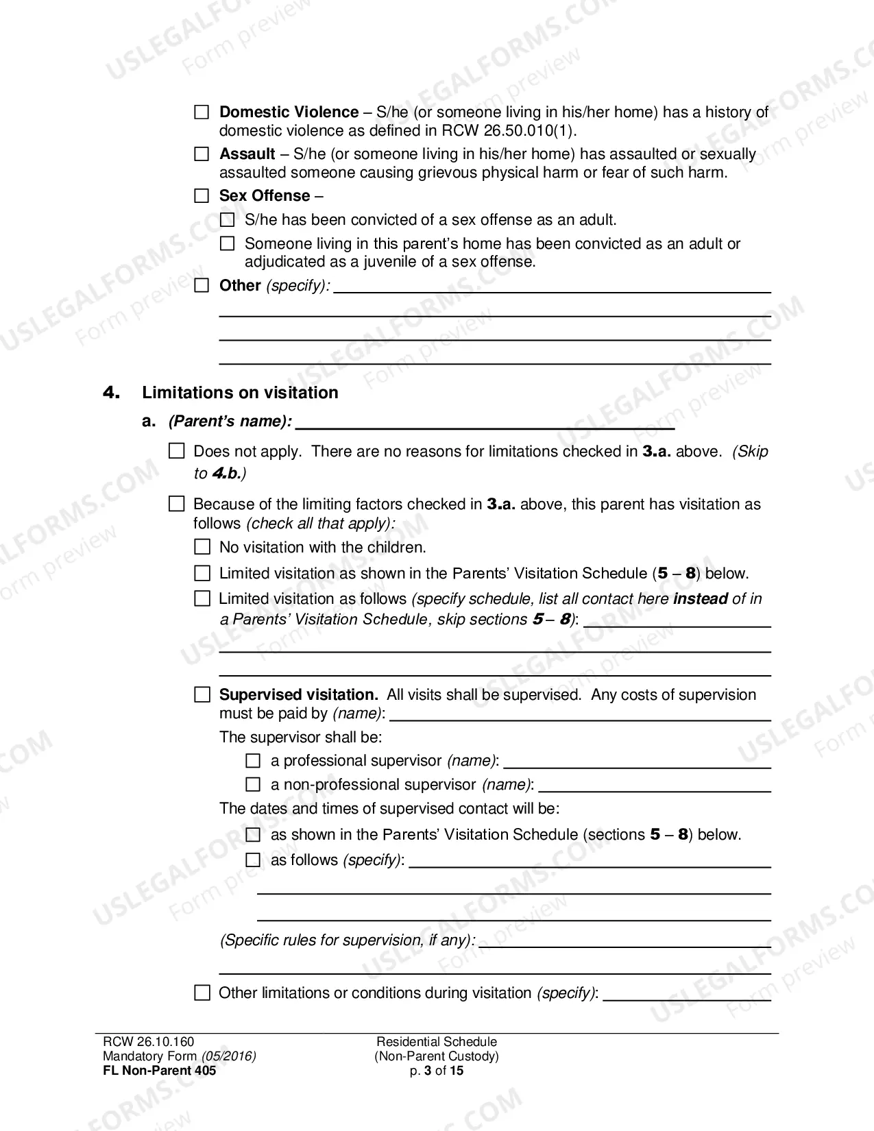 Preview Residential Schedule (Non-Parent Custody)