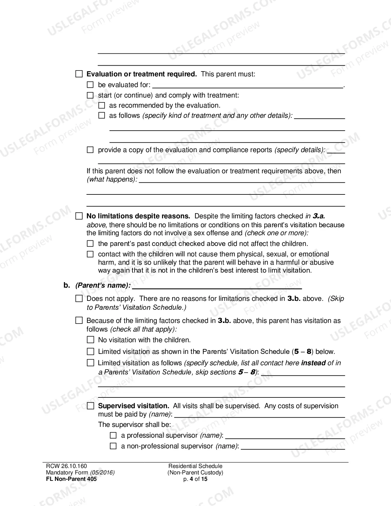 Preview Residential Schedule (Non-Parent Custody)