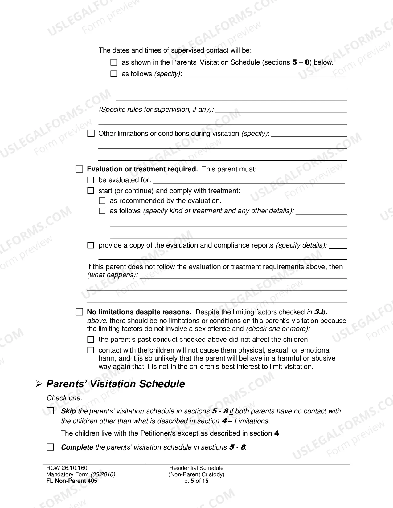 Preview Residential Schedule (Non-Parent Custody)