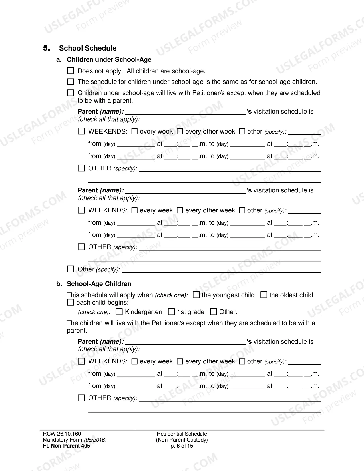 Preview Residential Schedule (Non-Parent Custody)