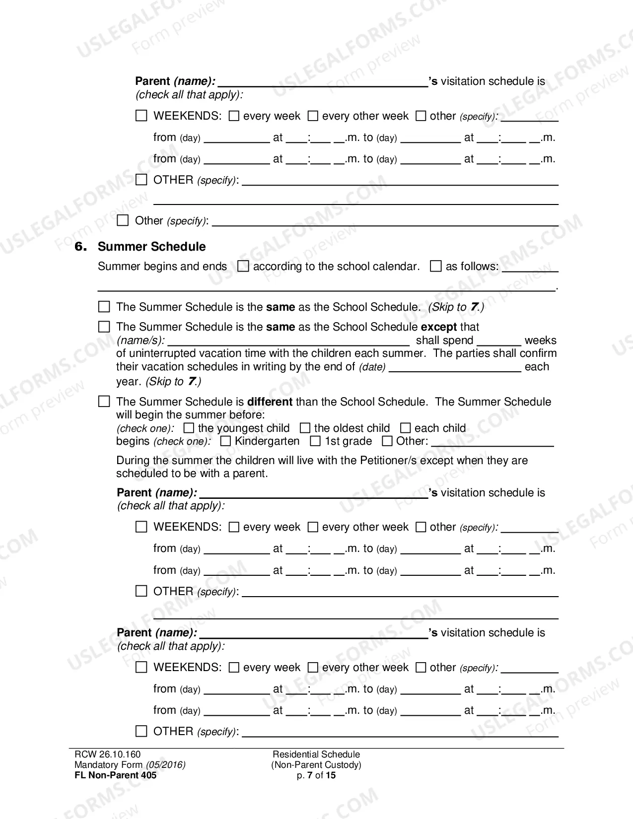 Preview Residential Schedule (Non-Parent Custody)