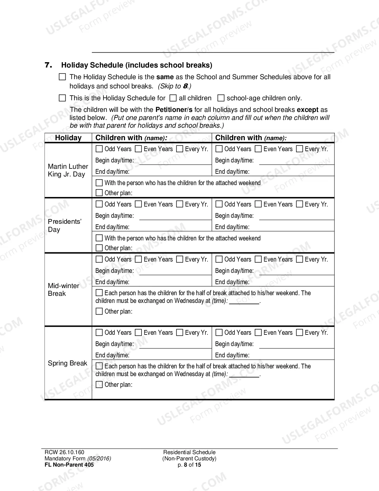 Preview Residential Schedule (Non-Parent Custody)