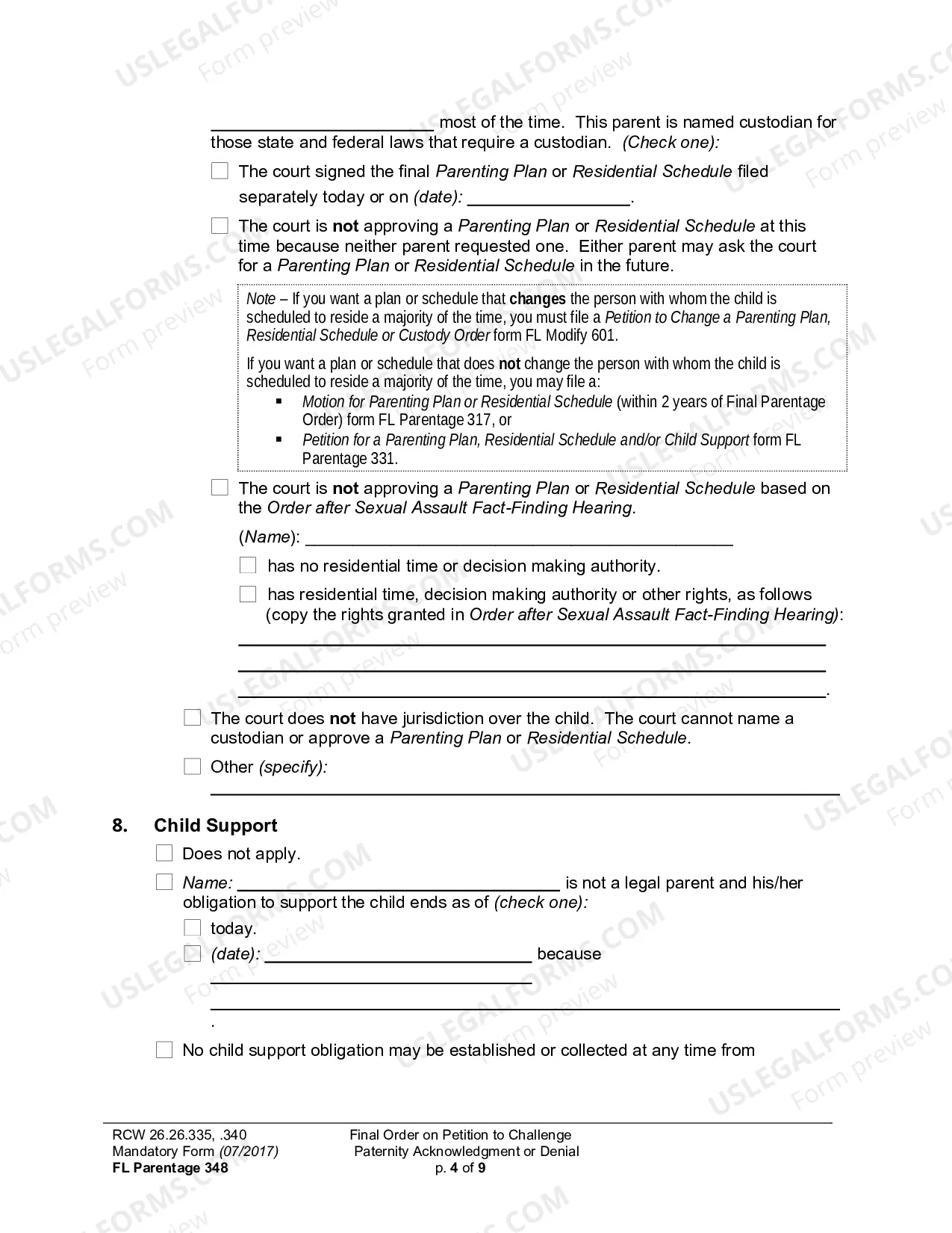 Preview Final Order On Petition To Challenge Paternity Acknowledgment Or Denial