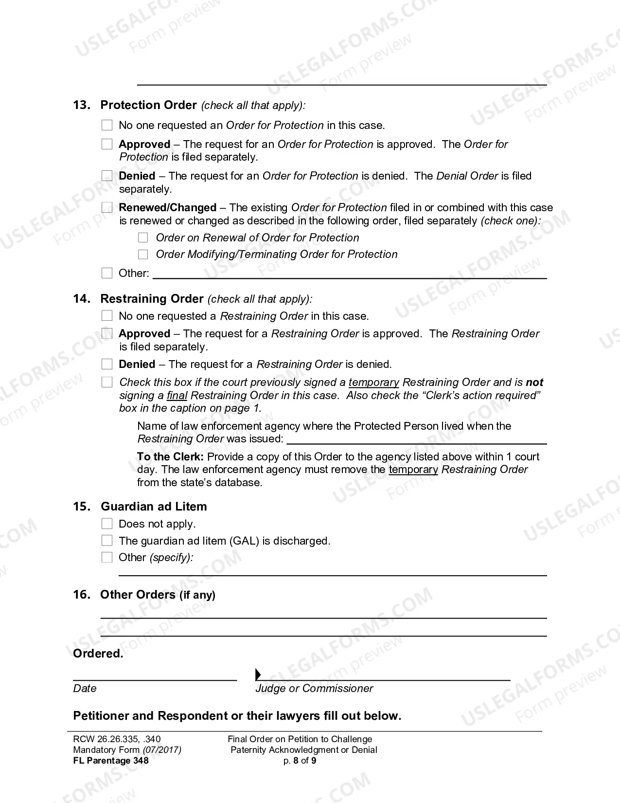 Preview Final Order On Petition To Challenge Paternity Acknowledgment Or Denial