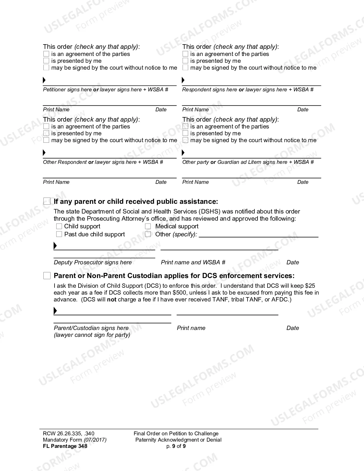 Preview Final Order On Petition To Challenge Paternity Acknowledgment Or Denial