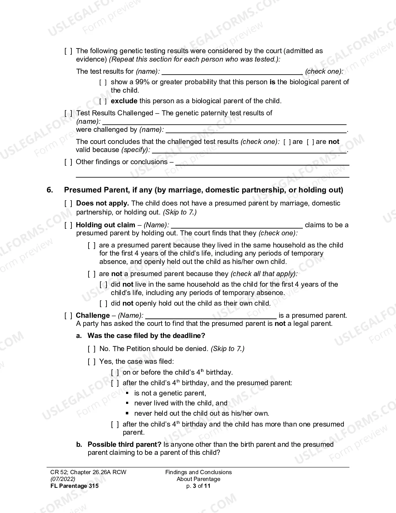 Preview Findings And Conclusions About Parentage
