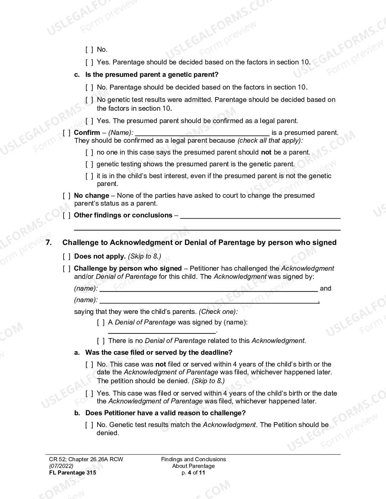Preview Findings And Conclusions About Parentage