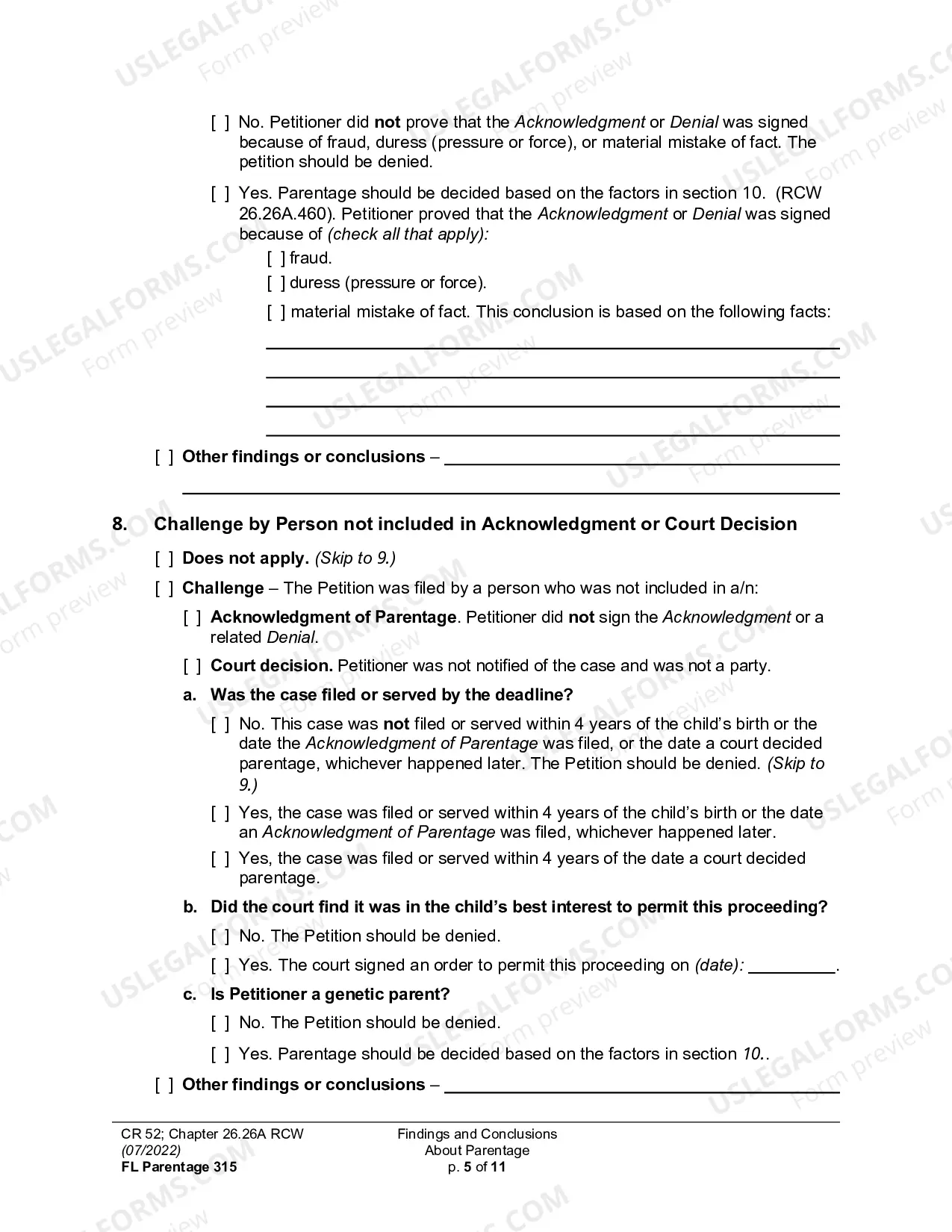 Preview Findings And Conclusions About Parentage